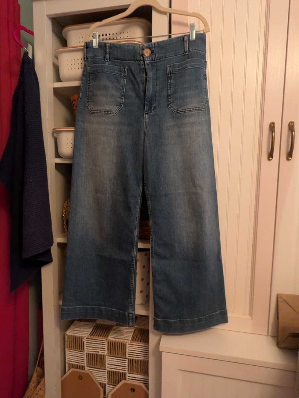 Maeve Anthropologie Womens Colette Wide Leg Crop Jeans Medium Wash Sz 31.